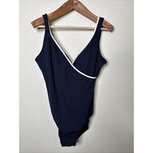 Nautica  Bathing Suit One Piece Blue Cable Textured, Size 16 Soft Cup